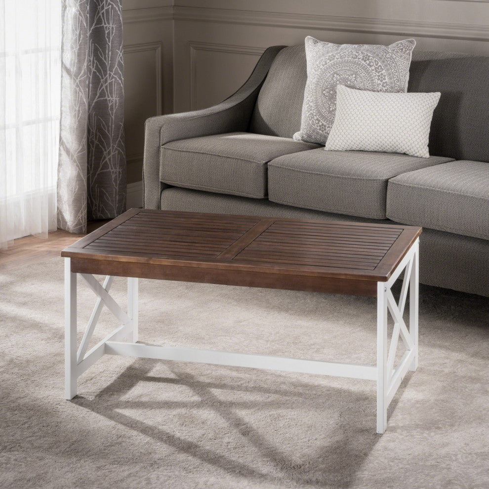 GDF Studio Newman Indoor Farmhouse Finished Acacia Wood Coffee Table, Dark Brown