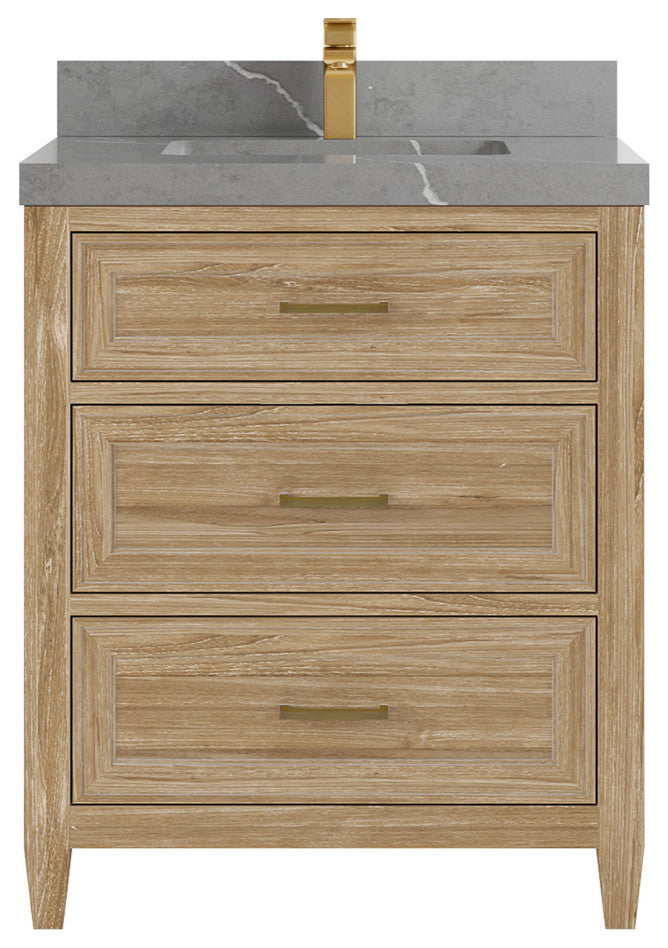 Santa Monica 30 Single Sink Bath Vanity in Whitewashed Teak 2" Piatra Gray