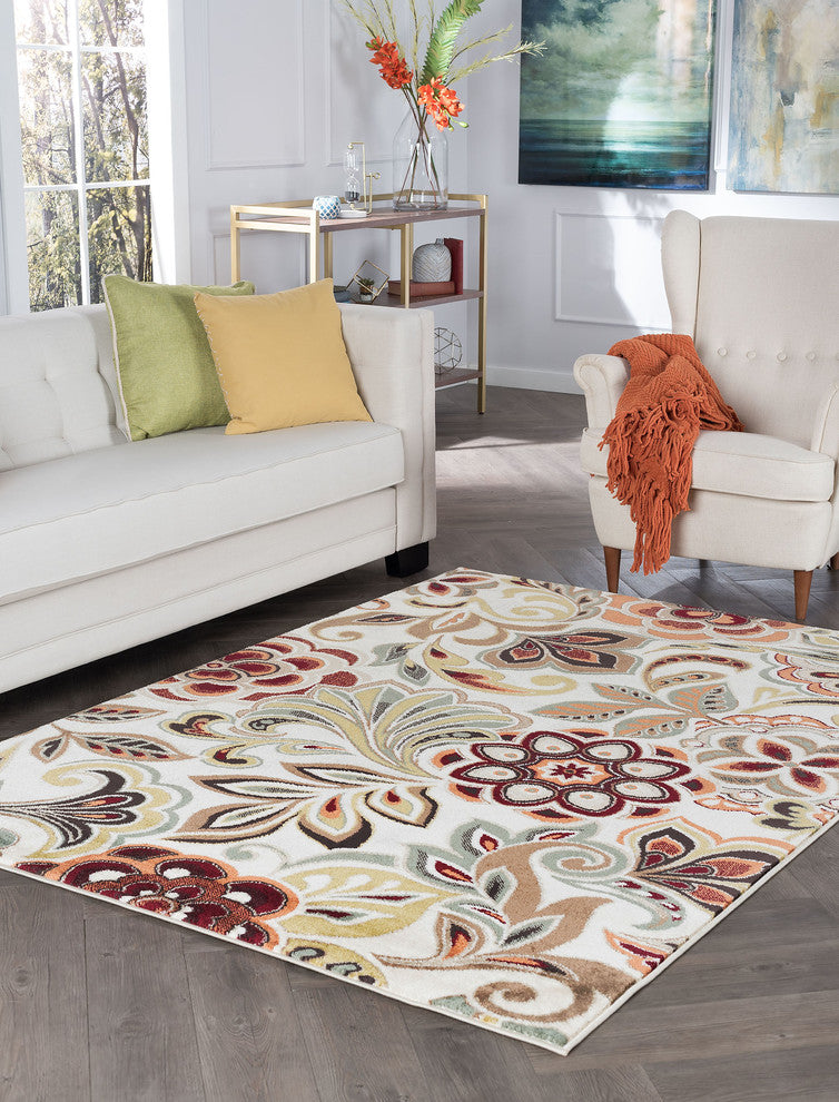 Dilek Transitional Floral Area Rug, Ivory, 7'10'' X 10'3''