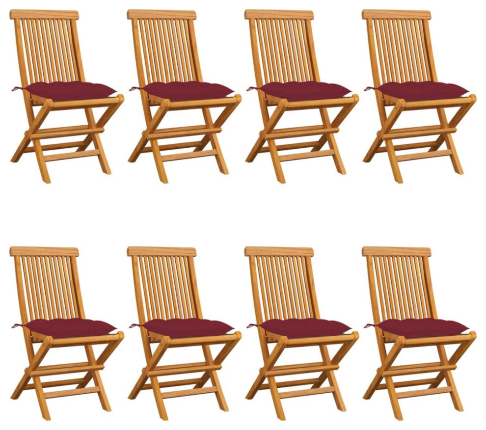 vidaXL Garden Chairs With Wine Red Cushions, Set of 8