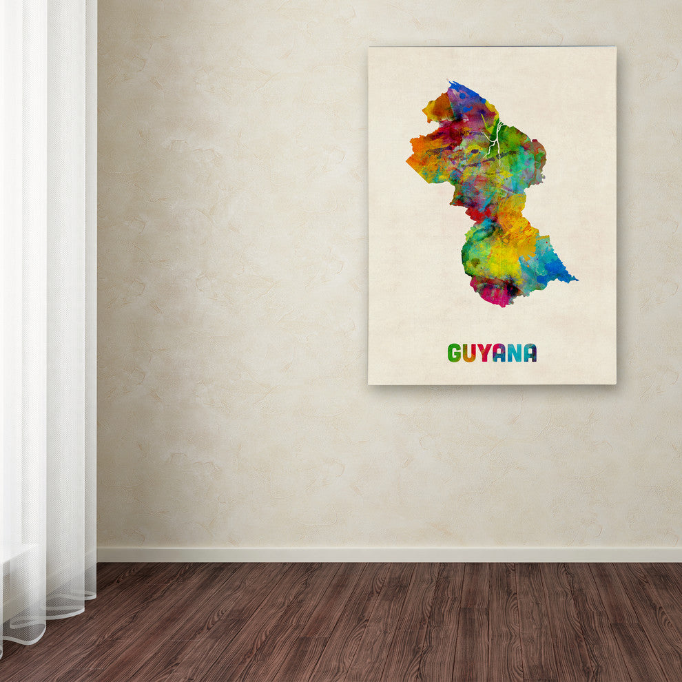 'Guyana Watercolor Map' Canvas Art by Michael Tompsett