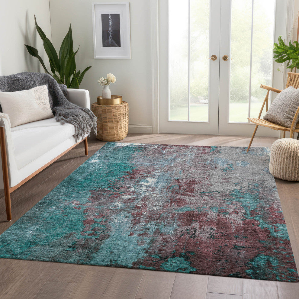 Machine Washable Indoor/Outdoor Chantille ACN1870 Teal 3' x 5' Rug
