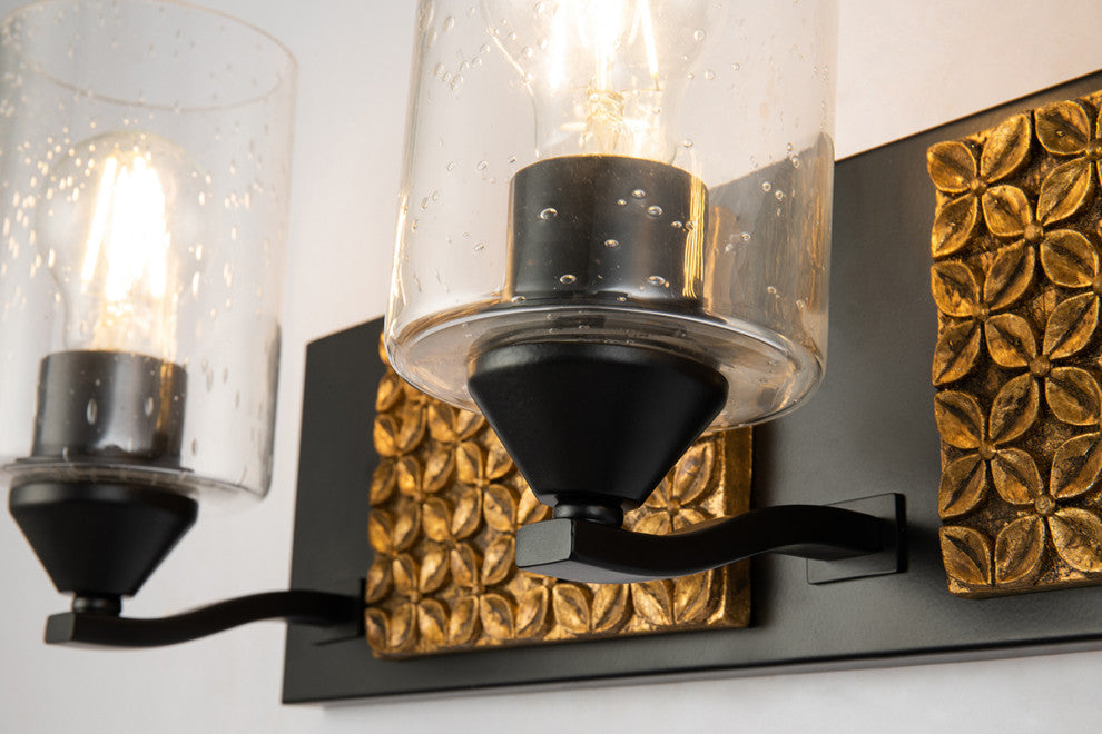 Arcadia 3 Light Bath Vanity Light in Matte Black and Gold Accents