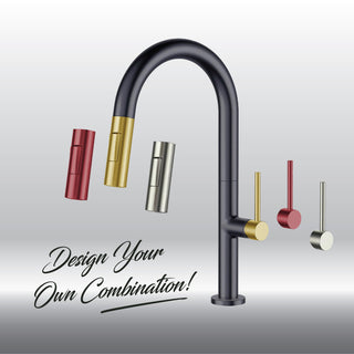 Fine Fixtures Pull Down Single Handle Kitchen Faucet, Satin Brass/Polished Chrom