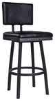 26" Vintage Black on Black Faux Leather Rectangular Swivel Armless Bar Stool