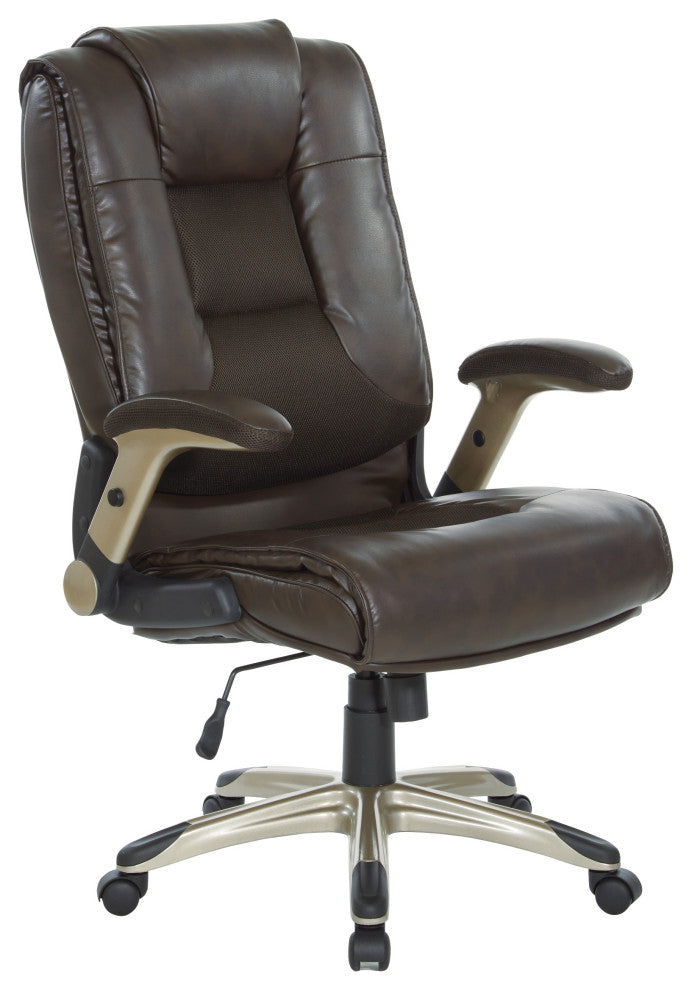 Executive Bonded Leather Chair with Cocoa Coated Flip Arms, Espresso