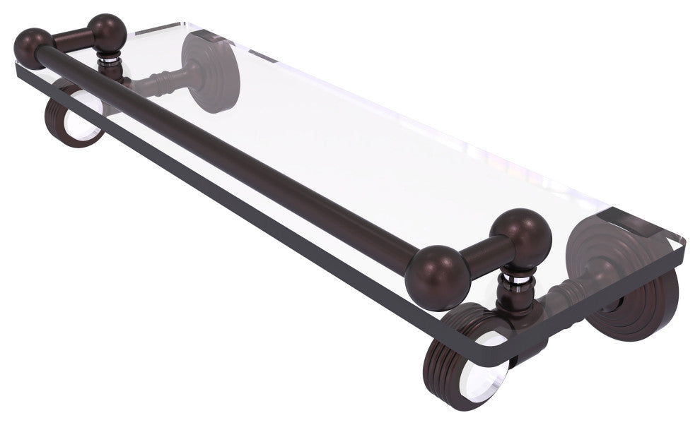 Pacific Grove 16" Glass Shelf with Groovy Accents, Antique Bronze