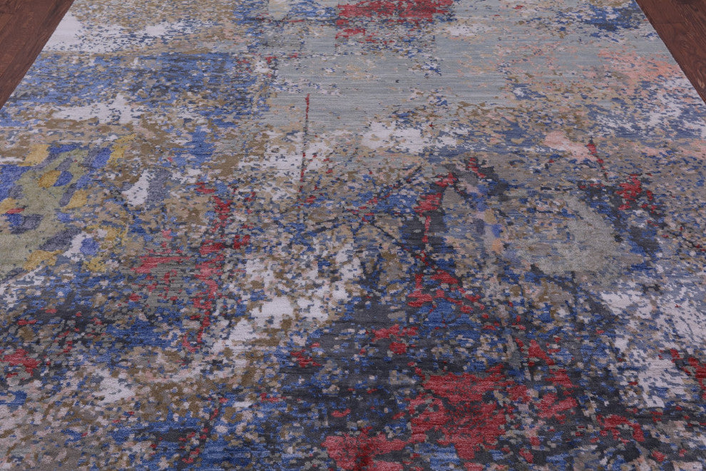 Abstract Wool and Silk Hand Knotted Rug 8' 1" X 10' 1" Q12094