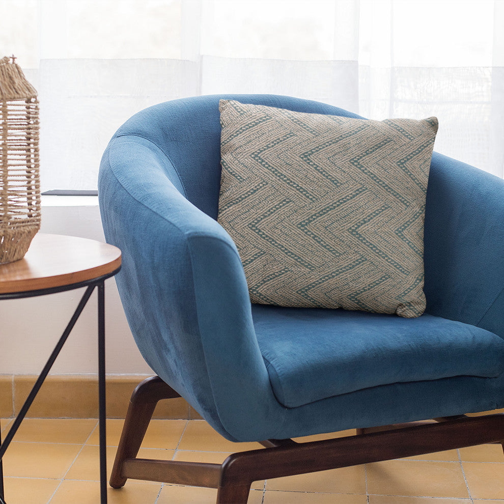 Plutus Blue Triangles Abstract Luxury Throw Pillow, 22"x22"