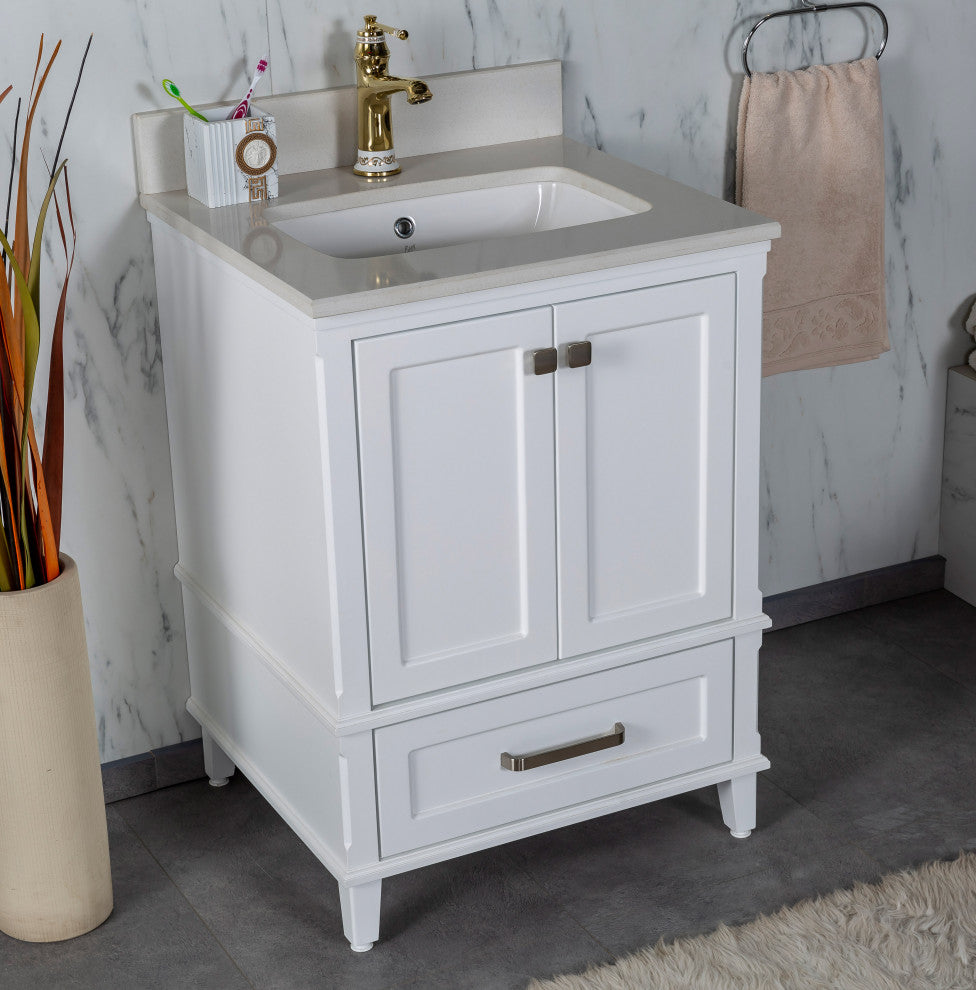 Nera Collection 24" Bathroom Vanity With Sink, Mirror, Countertop, White