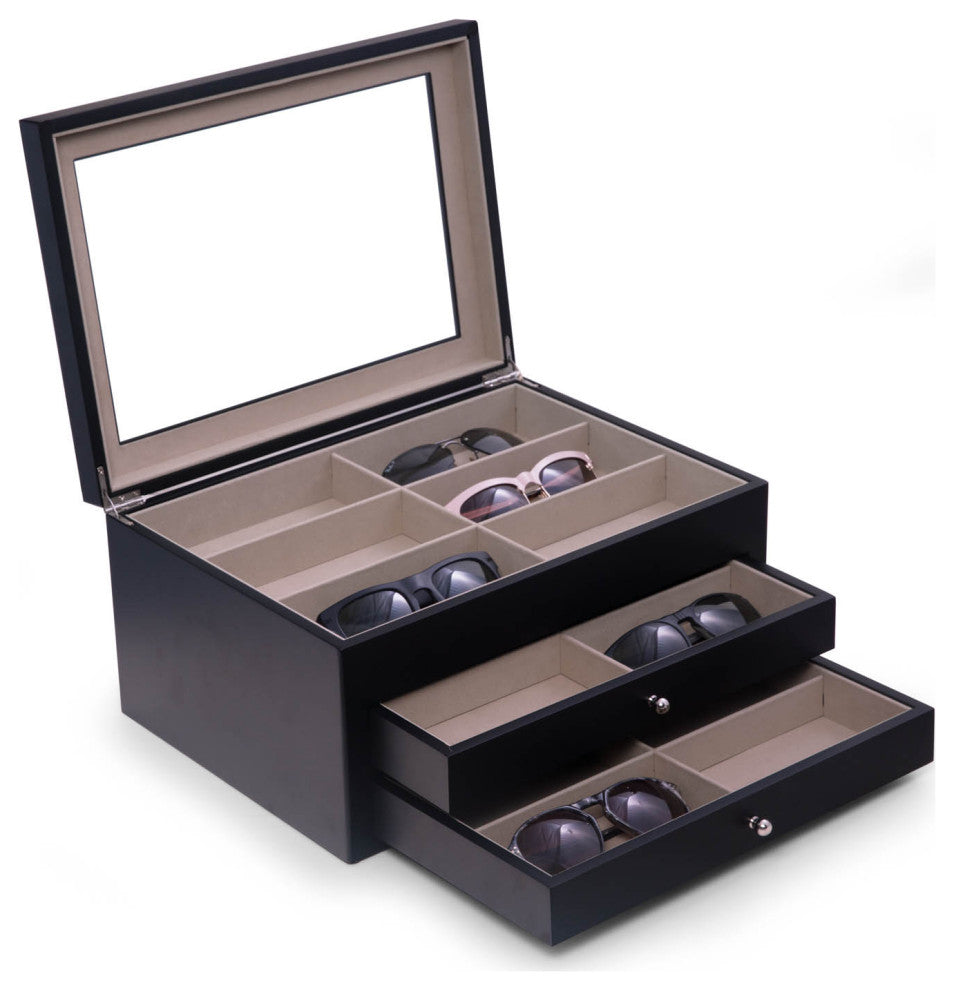 Black Wood 18 Sunglass Storage Box