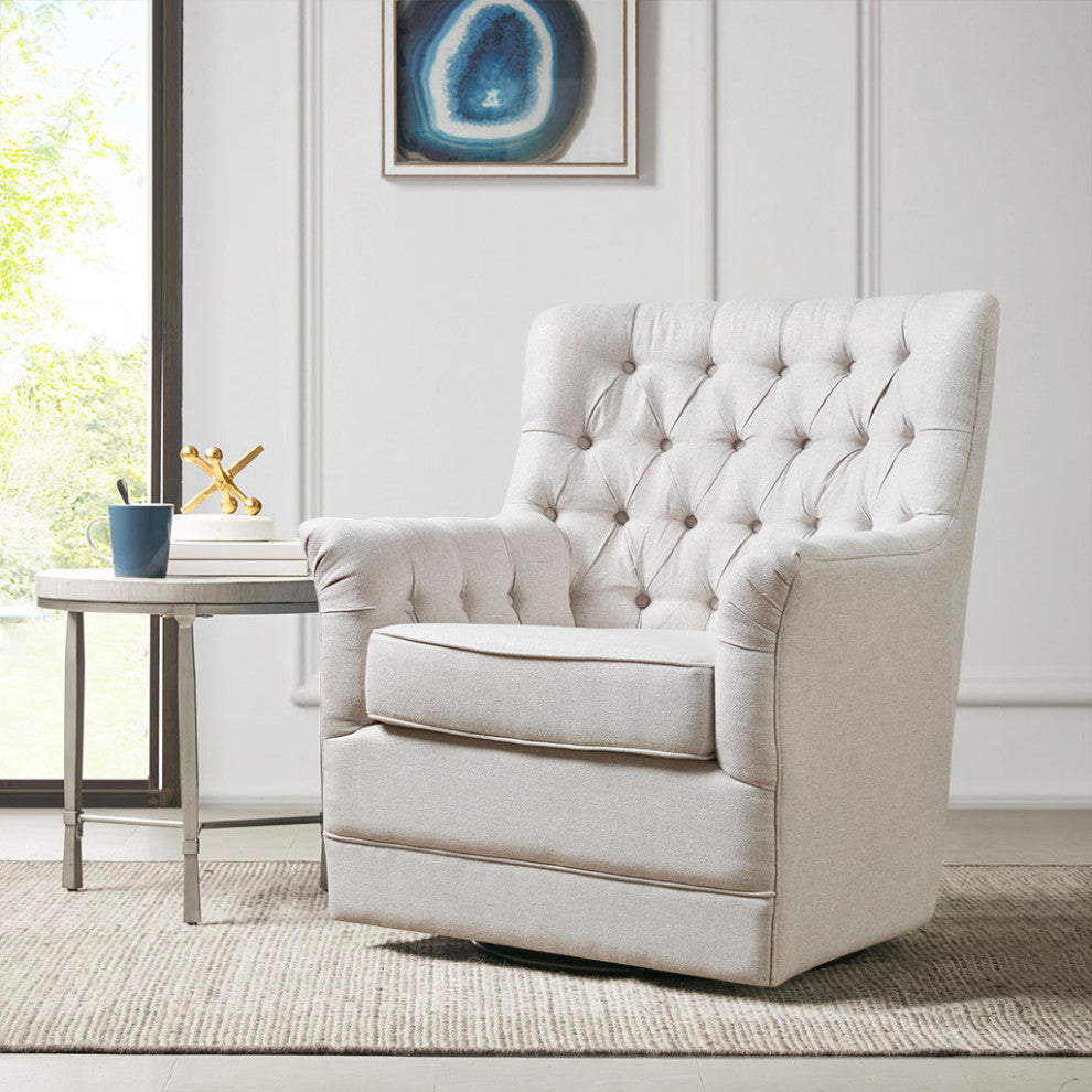 Madison Park Mathis Tufted Swivel Lounge Chair, Ivory