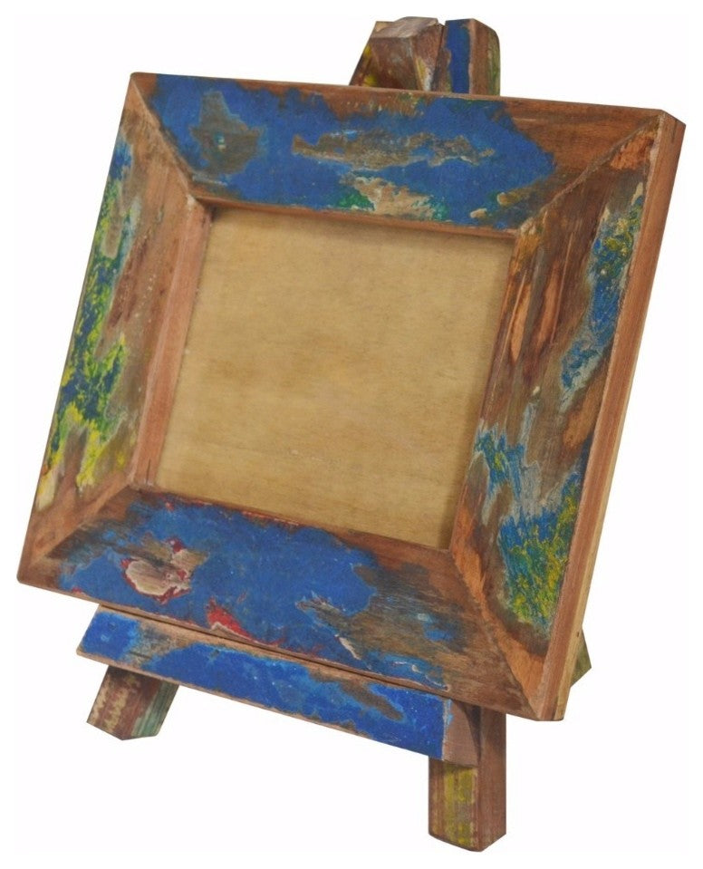 Artistic Canvas like Wood Photo Frame With Easel Stand, Multicolor