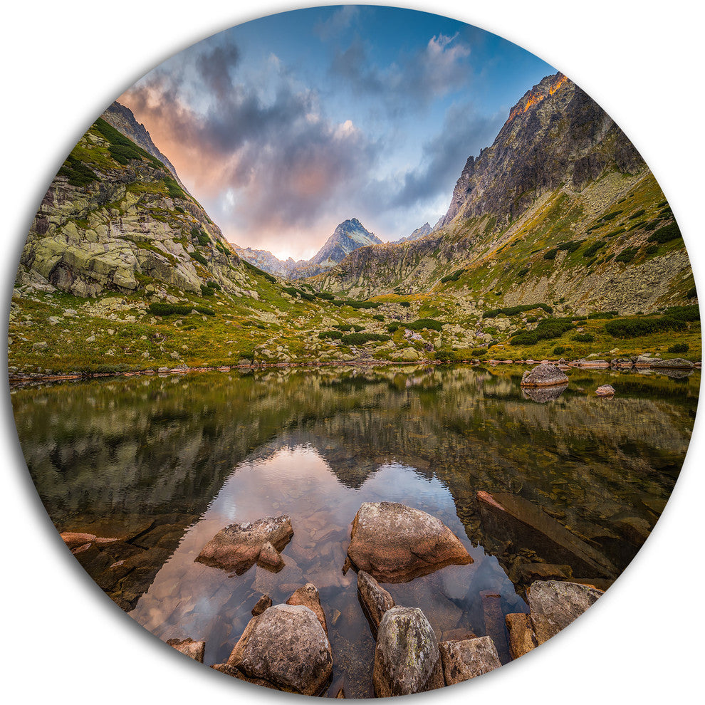 Rocky Lake Above Skok Waterfall, Landscape Disc Metal Wall Art, 23"