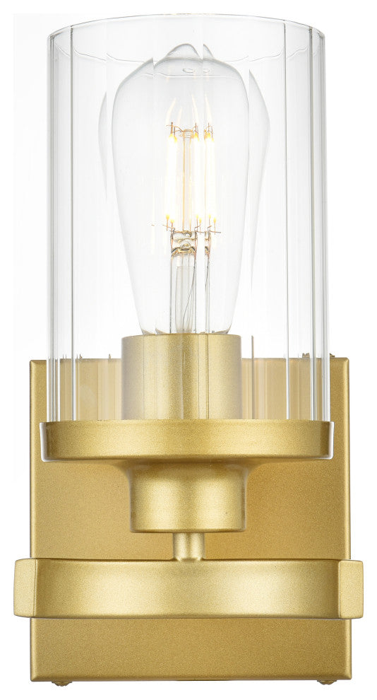 1 Light Brass And Clear Bath Sconce