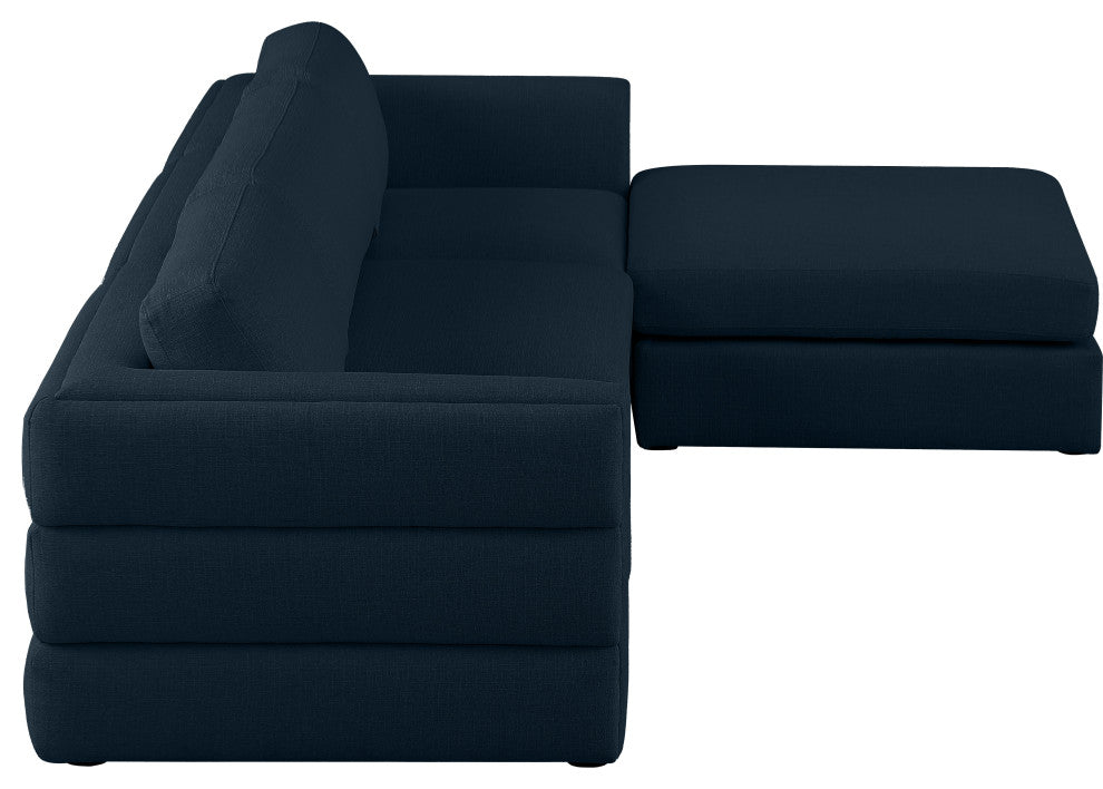 Beckham Linen Textured Fabric 4-Piece Modular L-Shaped Sectional, Navy