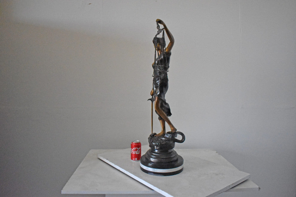 Lady Justice bronze statue mounted on a marble - Size: 14"L x 16"W x 32"H.