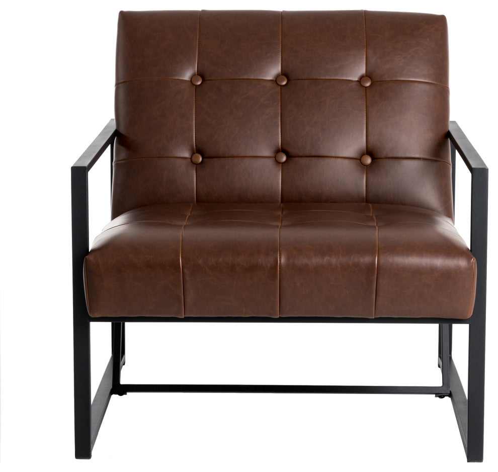 29.25"H PU Leather Tufted Accent Chair, Brown