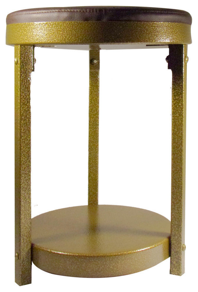 Gold Steel Metal Round Stool with Reversible Cushion, Orange/Yellow