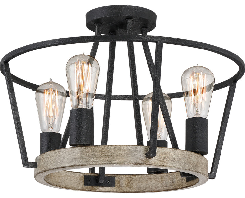 Quoizel BRT1717GK Four Light Semi-Flush Mount Brockton Grey Ash