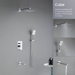 Cube Pressure 3-Function Shower System, Rough-In Valve, Chrome