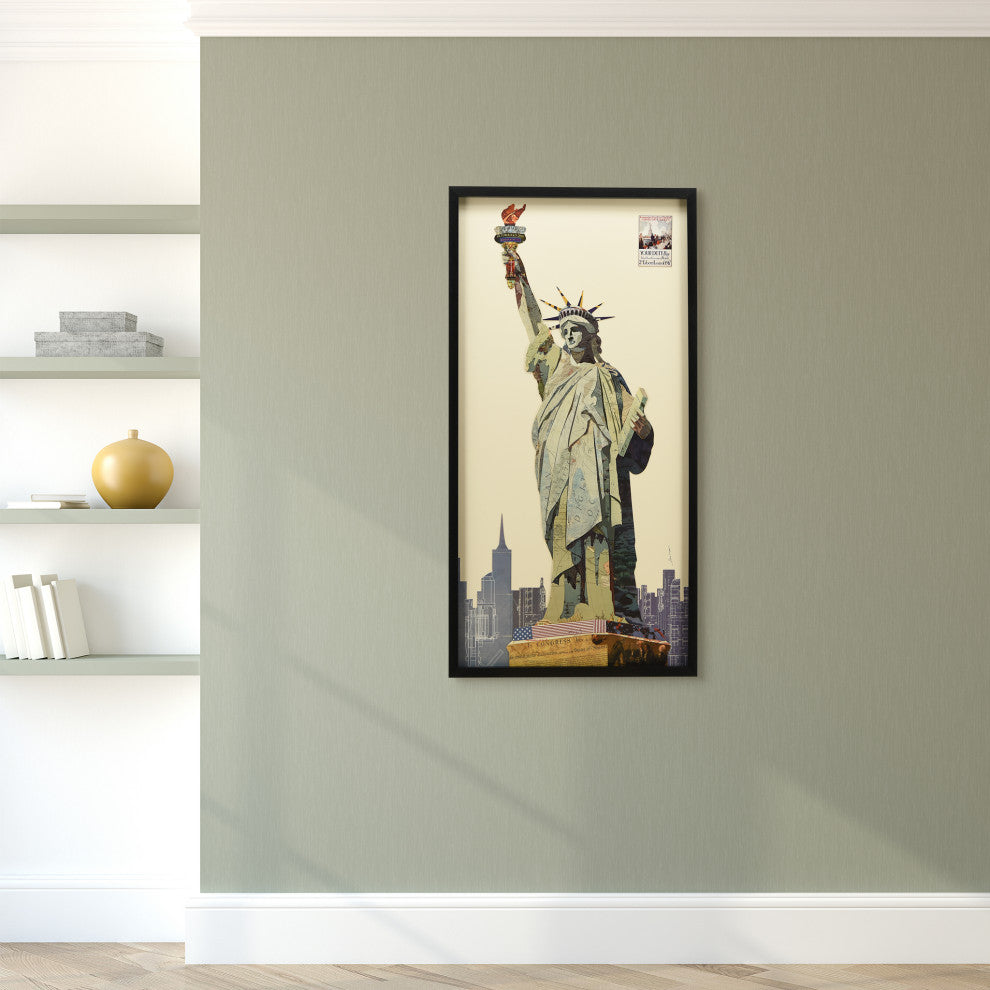 Lady Liberty Dimensional Handmade Collage Wall Art Framed Under Glass