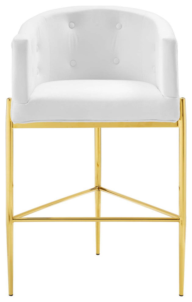 Tufted Bar Stool Chair Barstool, Set of 2, Velvet, Metal, White, Modern, Bar Pub