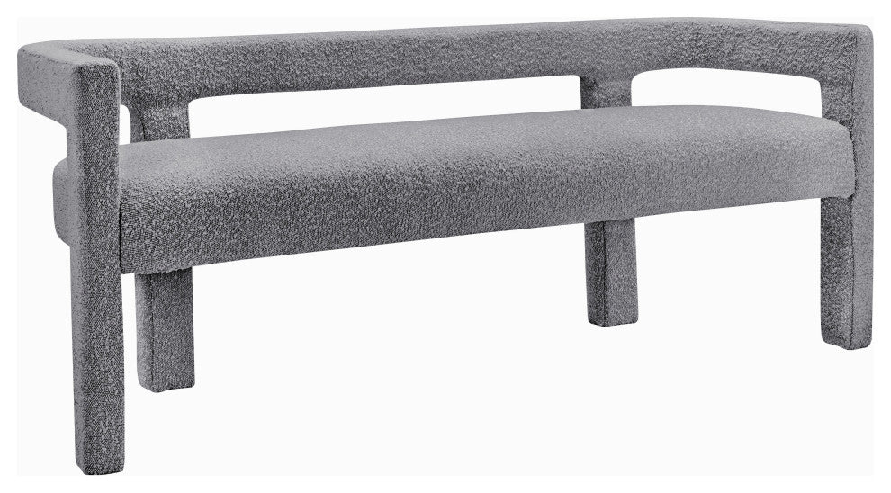 Athena Boucle Fabric Upholstered Bench, Grey, Boucle Fabric