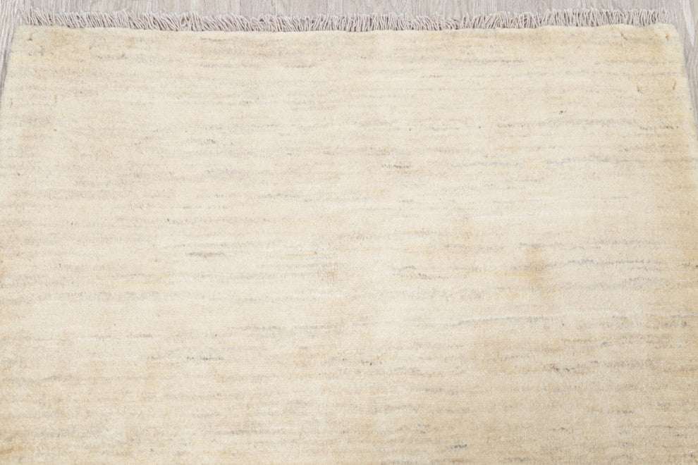 Gabbeh Solid Distressed Modern Hand-Knotted Persian Area Rug, Beige, 4'11"x3'6