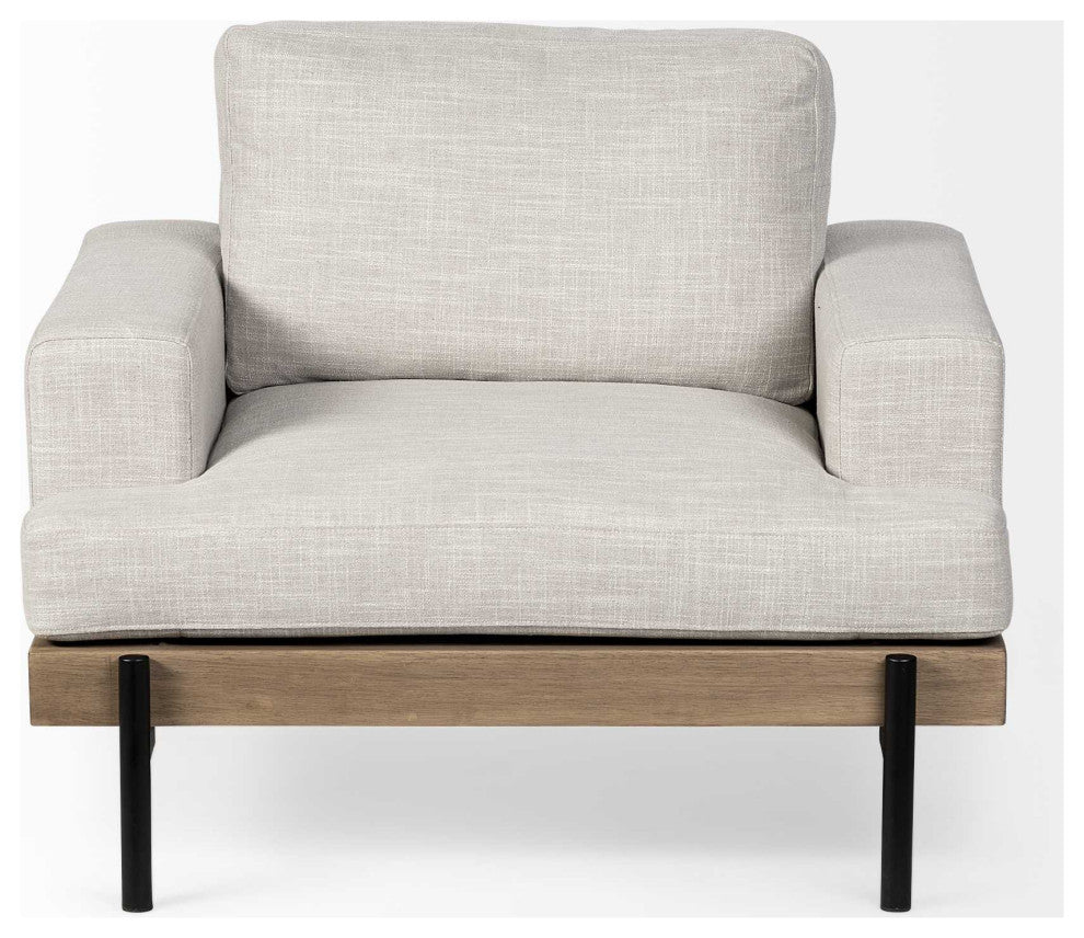 41" Cream and Black Fabric Arm Chair