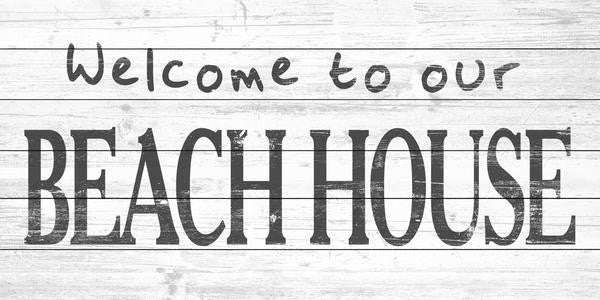 "Welcome to Our Beach" Painting Print on White Wood, 60"x30"