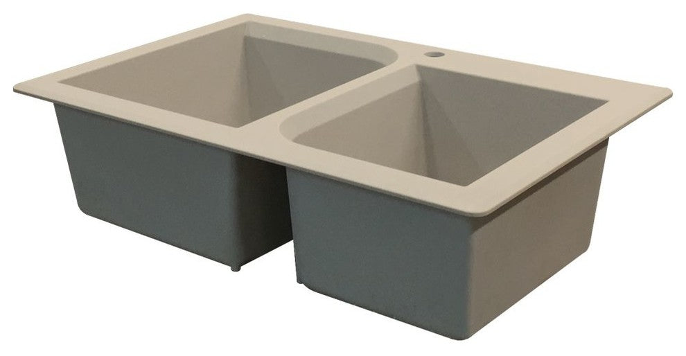 Radius 33" silQ Granite Double Bowl Kitchen Sink with 1 Hole in Cafe Latte
