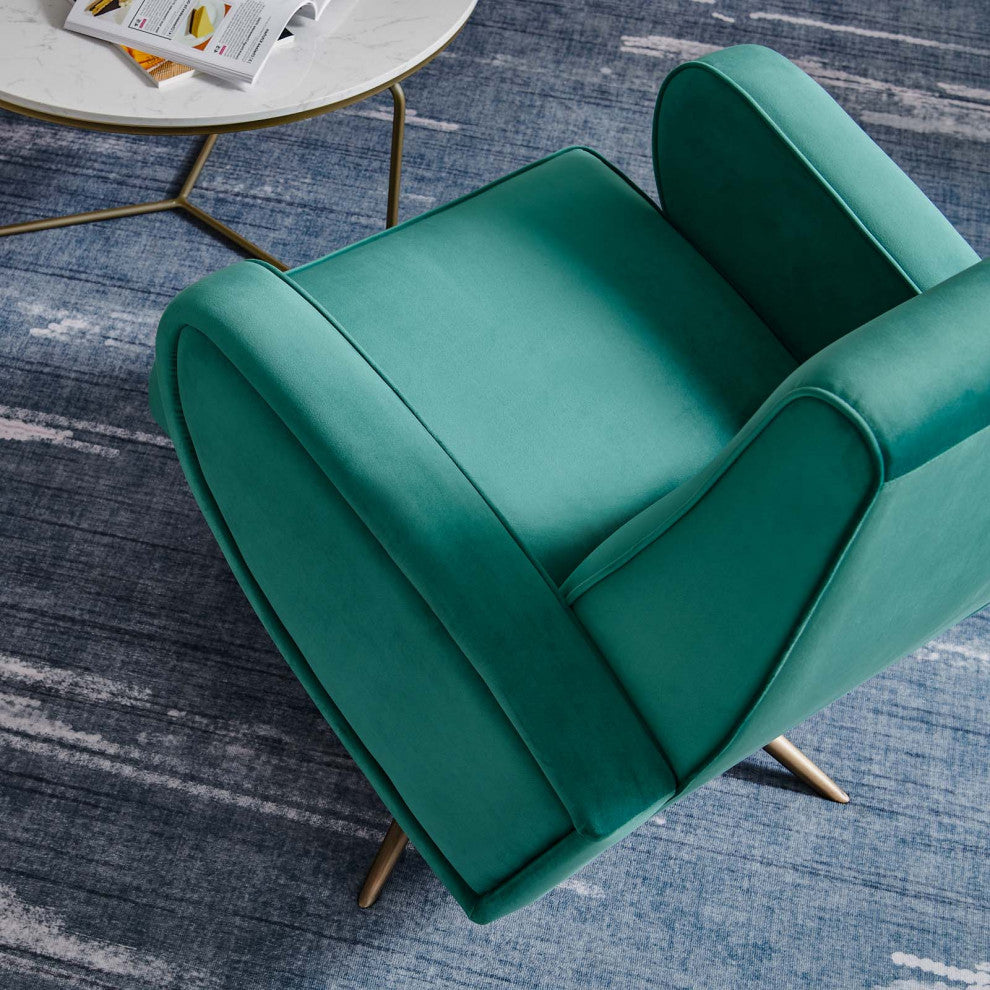 Armchair Swivel Accent Chair, Teal Blue, Velvet, Modern, Lounge Hospitality