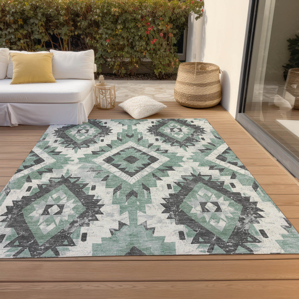Machine Washable Indoor/Outdoor Chantille ACN1878 Teal 9' x 12' Rug