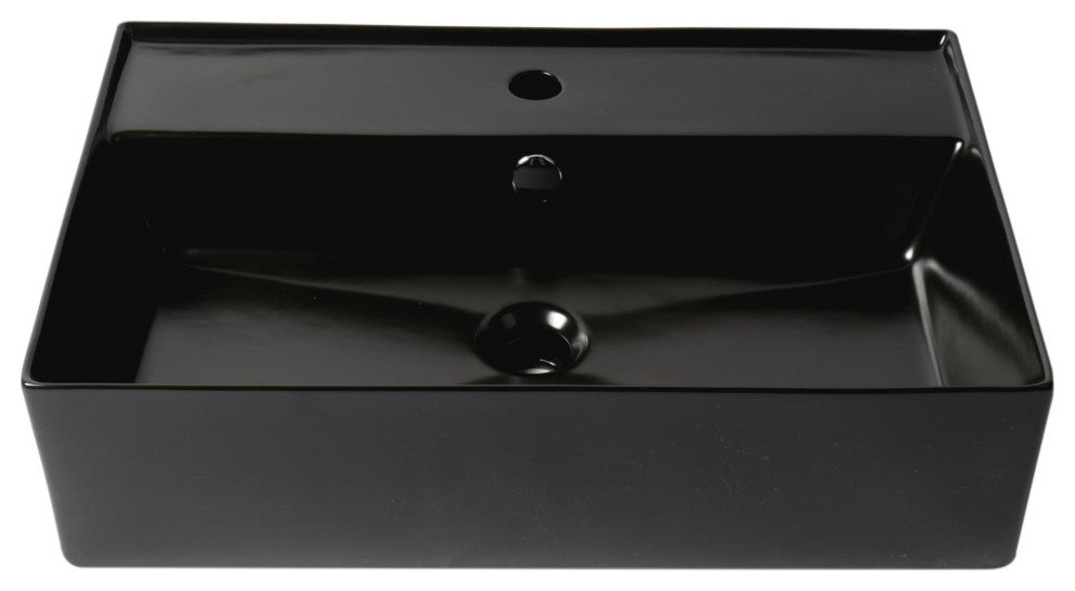 Black Matte 24" Modern Rectangular Above Mount Ceramic Sink With Faucet Hole