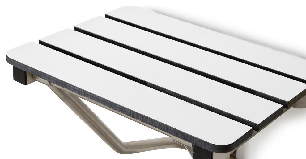 Phenolic White 3" Slats Folding Wall Mount Shower Seat Bench, ADA Compliant, 32"