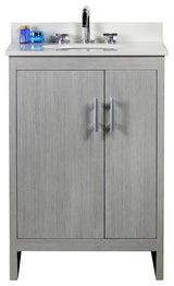 25" Single Vanity, Gray Pine Finish Top With Engineered Stone Top and Oval Sink