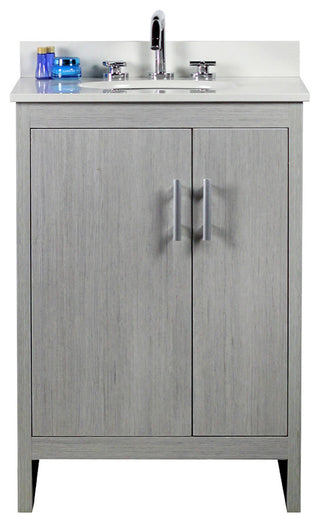 25" Single Vanity, Gray Pine Finish Top With Engineered Stone Top and Oval Sink