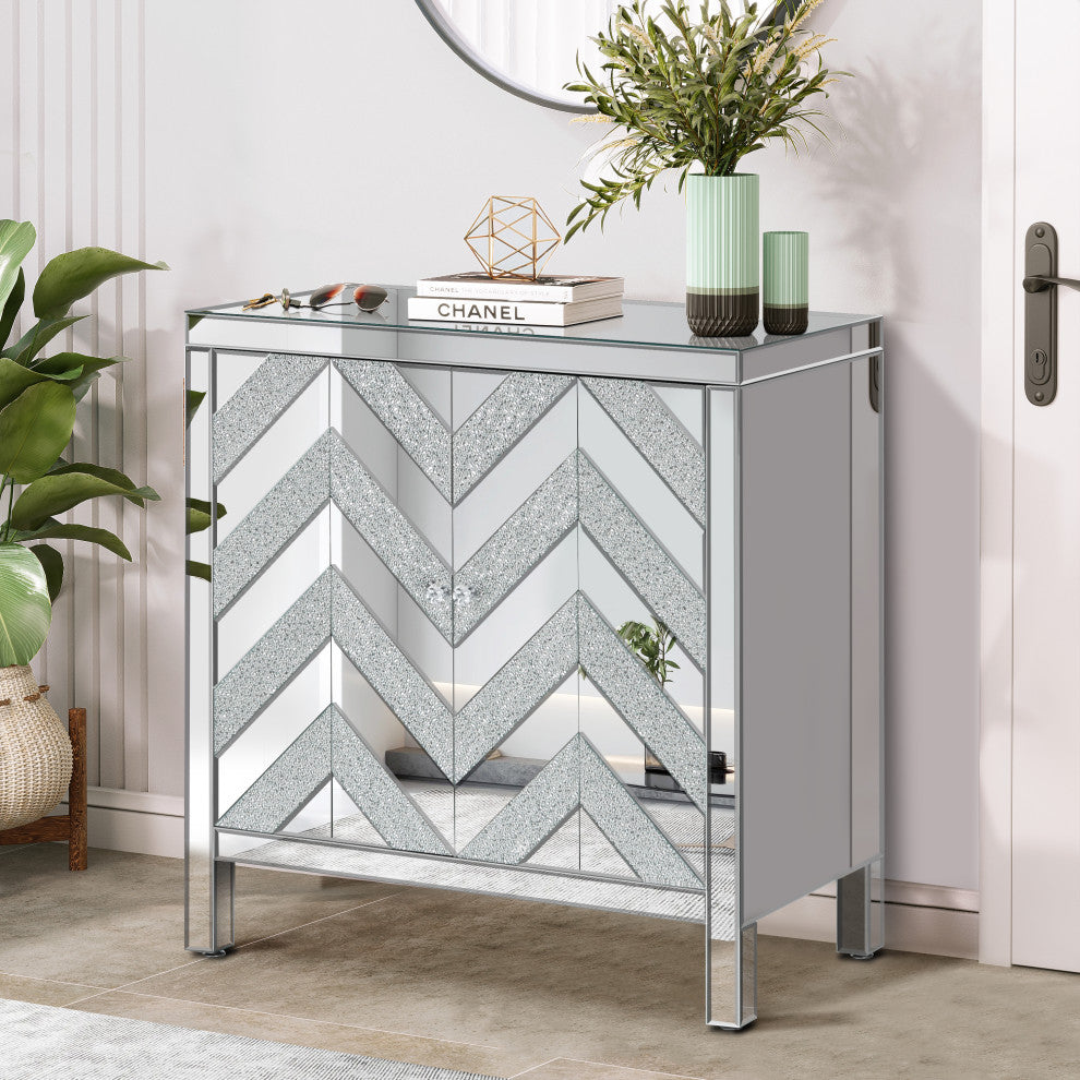 TATEUS Glamorous Mirror Trim Cabinet, Silver Living Room and Dining Room Storage