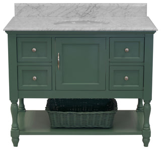Beverly 42" Bathroom Vanity, Sage Green, Carrara Marble