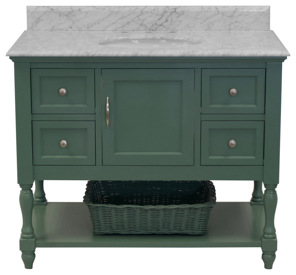 Beverly 42" Bathroom Vanity, Sage Green, Carrara Marble