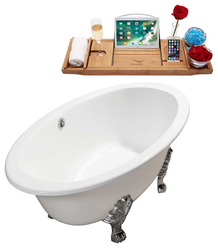 71" Cast Iron R5240GLD-GLD Soaking Clawfoot Tub and Tray With External Drain