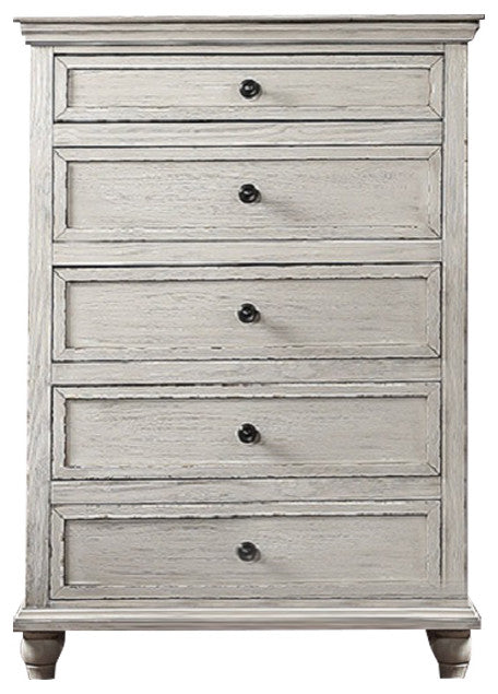 5 Drawers Wood Chest, Antique White