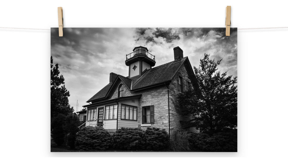 Cedar Point Lighthouse in Black and White Unframed Wall Art Prints, 12" X 18"
