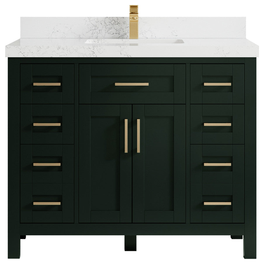 Cambridge 42" Single Sink Bath Vanity in Dark Forest Green 2" Empira Quartz