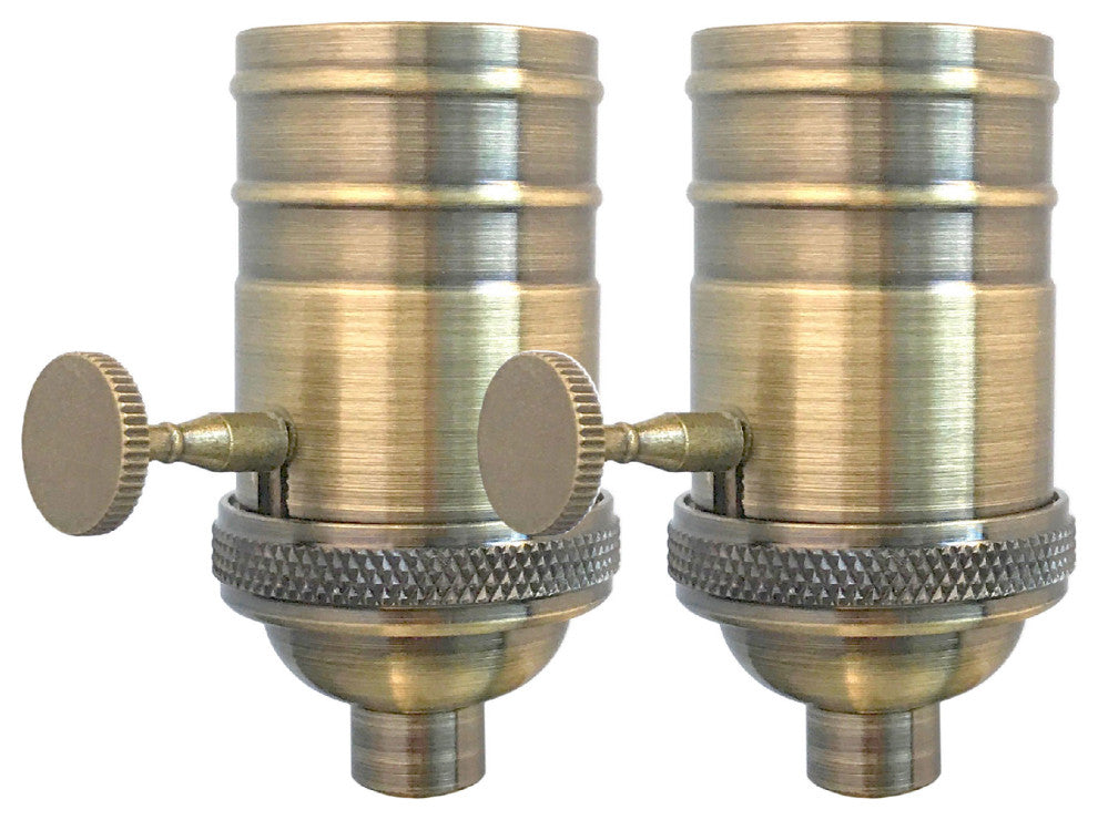 Royal Designs, Inc. 3 Way Vintage Lamp Socket, Antique Brass, Set of 2