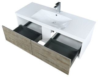 Scopi 48 Rustic Acacia Vanity, Acrylic Top With Sink, Nickel Faucet Set