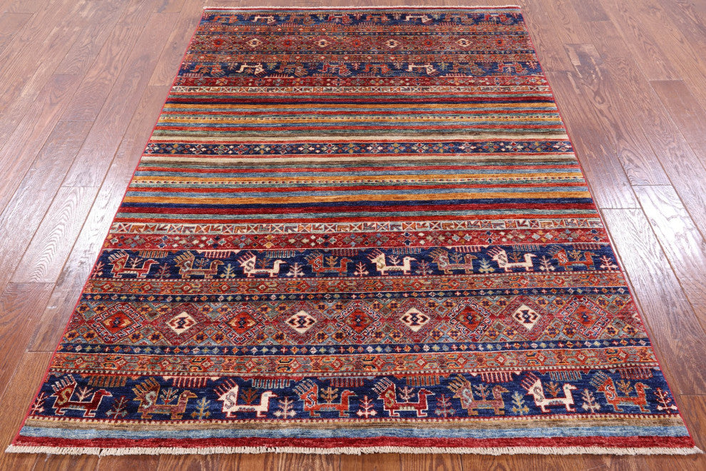 Persian Gabbeh Tribal Hand Knotted Rug 4' 8" X 6' 8" Q8033