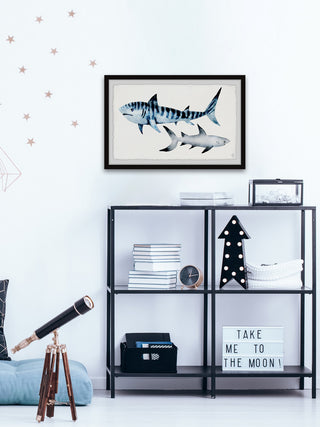 "Sharks Duo" Framed Painting Print, 30"x20"