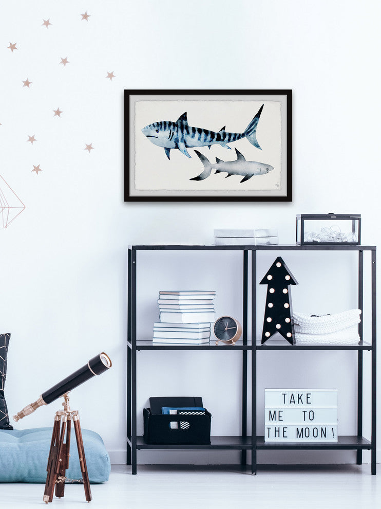 "Sharks Duo" Framed Painting Print, 30"x20"